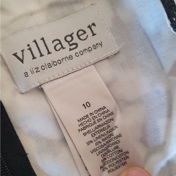 Villager Liz Claiborne, Black White Floral Dress Linen Blend Size 10 - Picture 6 of 7